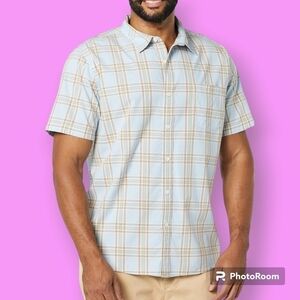 Goodthreads Light Blue Checked Short Sleeved Poplin Shirt Size XL Tall